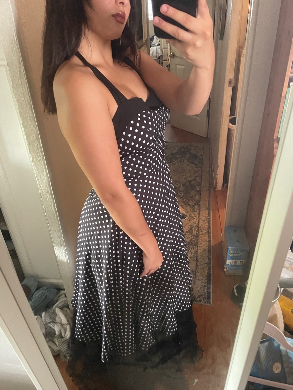 Women’s Black Halter-Top Polka Dot Fit & Flare Dress